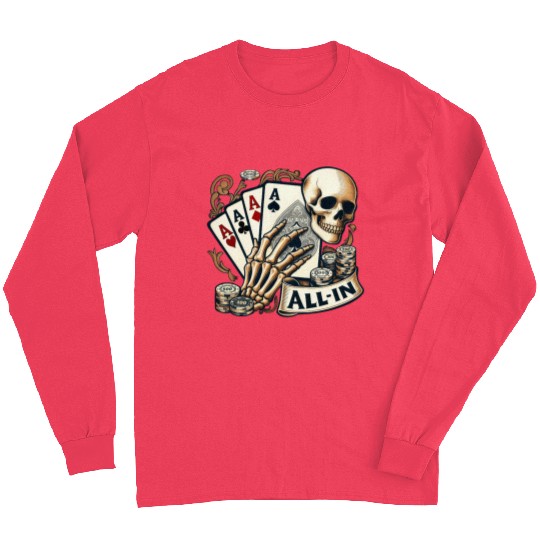 Casino Cards Gambling Skeleton Hand Gothic Long Sleeves