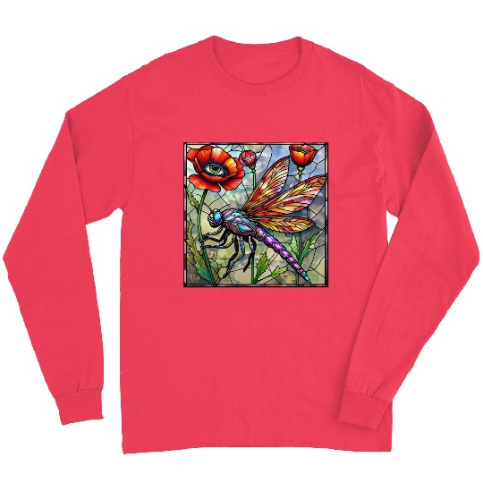 Dragonfly stained glass poppy flower insect eye Long Sleeves