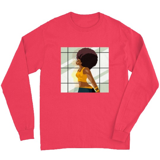 afro fitness girl in gym Long Sleeves