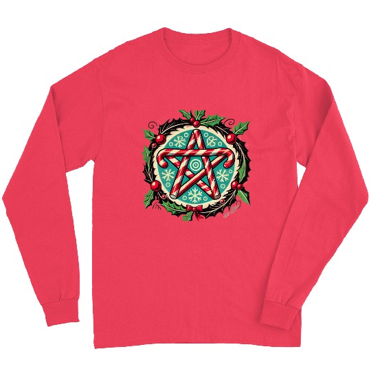 Yule Pentacle with Candy Canes Pagan Holiday Desig Long Sleeves