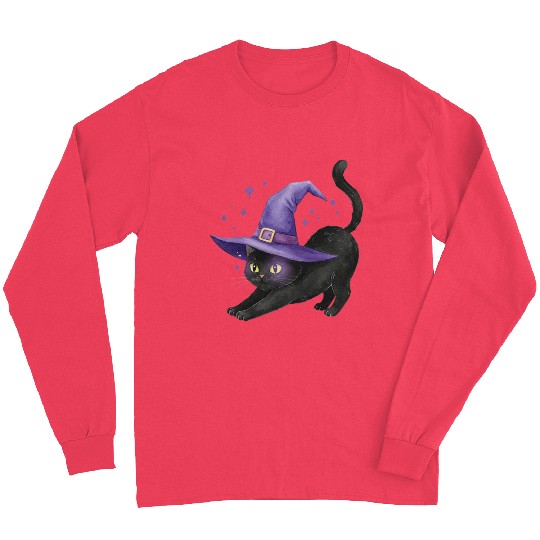 Enchanted Black Cat Witch Hat Design Long Sleeves