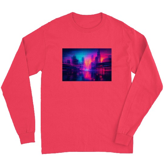 Cyberpunk Glitch Cityscape Art Long Sleeves