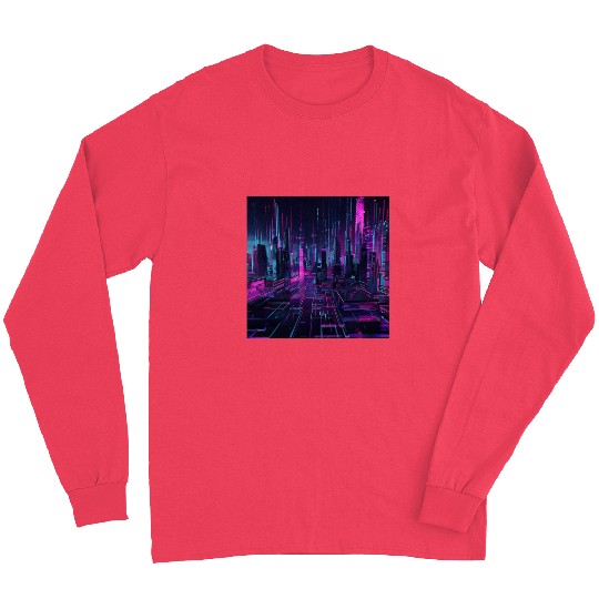 Neon Cyberpunk Futuristic Cityscape Art Long Sleeves