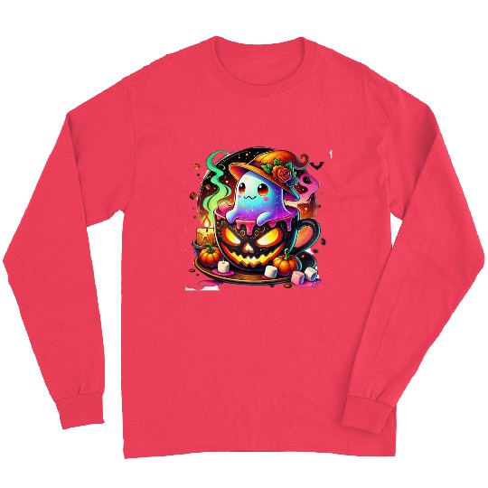 Kawaii Ghost in Pumpkin Mug – Halloween Cute Long Sleeves