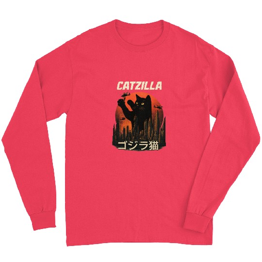 Vintage Catzilla: Funny Cat Monster Long Sleeves