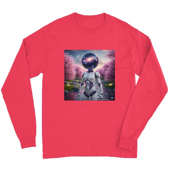 Futuristic Robot in Cherry Blossom Paradise Long Sleeves