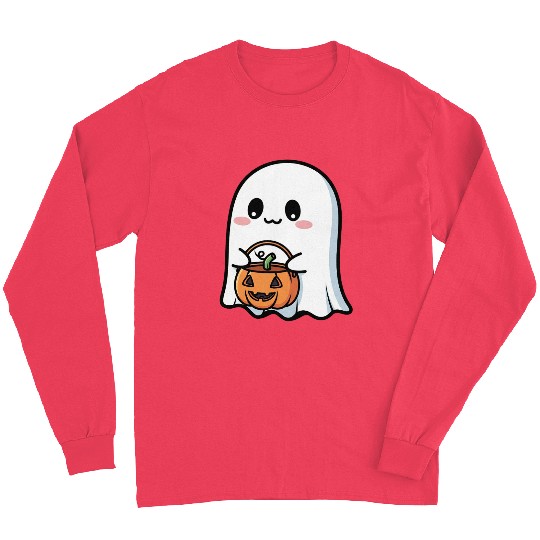 Cute Ghost with Pumpkin Long Sleeves