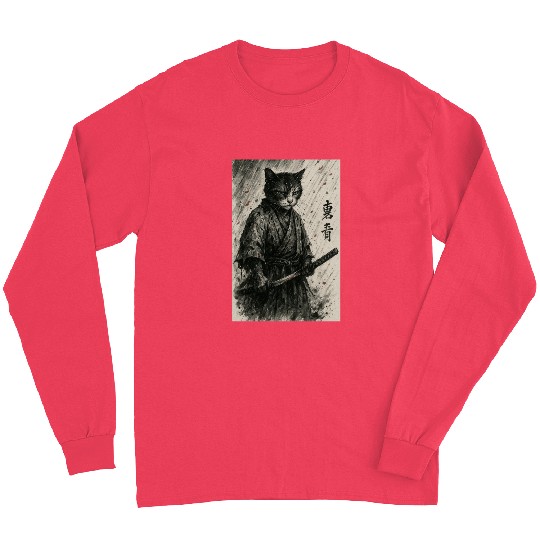 Samurai Cat Warrior Vintage Japanese Art Design Long Sleeves