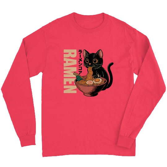 Black Cat Ramen Illustration Long Sleeves