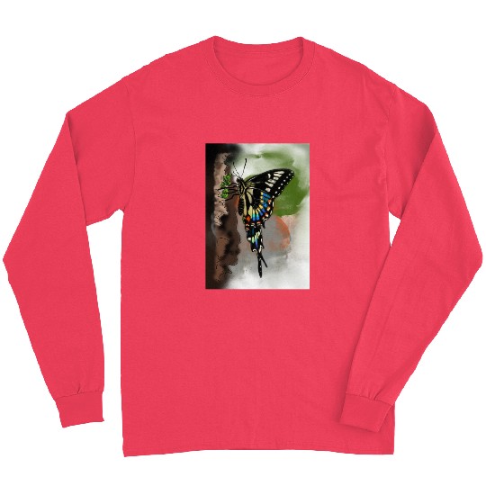 Vivid Butterfly Emerging from Bark Long Sleeves