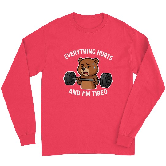 Bear Lifting Weights with Sad Expression Long Sleeves