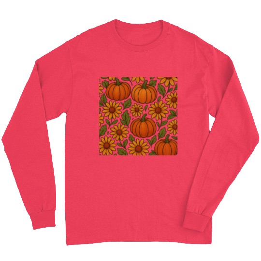 Autumn Pumpkin and Daisy Pattern Long Sleeves
