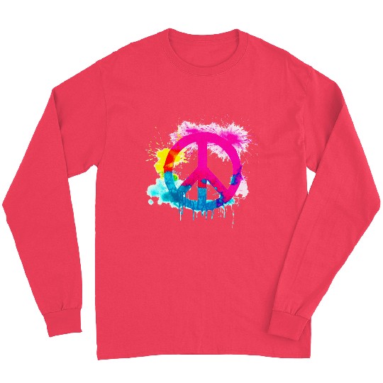Peace sign neon colors groovy spray paint splatter Long Sleeves
