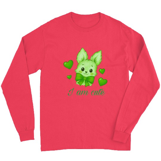 Cute Green Bunny with Bow – Kawaii Animal Design Long Sleeves