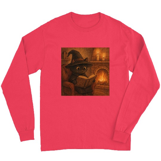 Enchanted Cat Witch by the Fireplace Long Sleeves