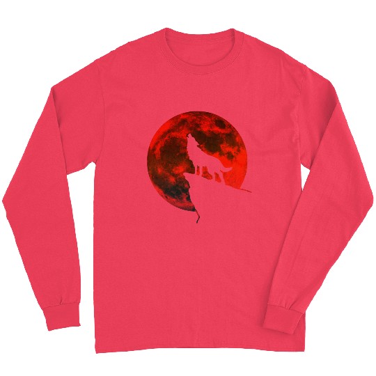 Howling wolf full blood moon space galaxy gift dog Long Sleeves