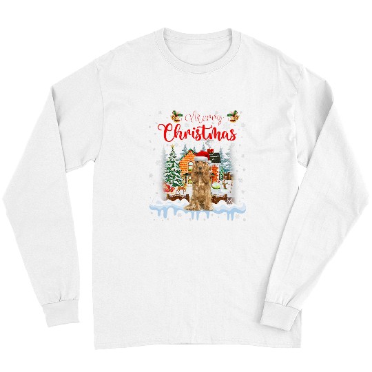 Dog Cocker Spaniel Merry Christmas English Cocker Spaniel Santa Hat Lights Xmas Long Sleeves
