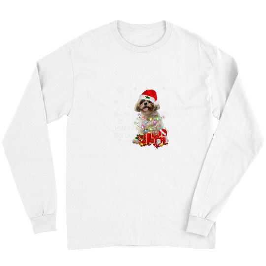 Shih Tzu Dog Santa Christmas Tree Lights xmass Boys Dog 2 Long Sleeves