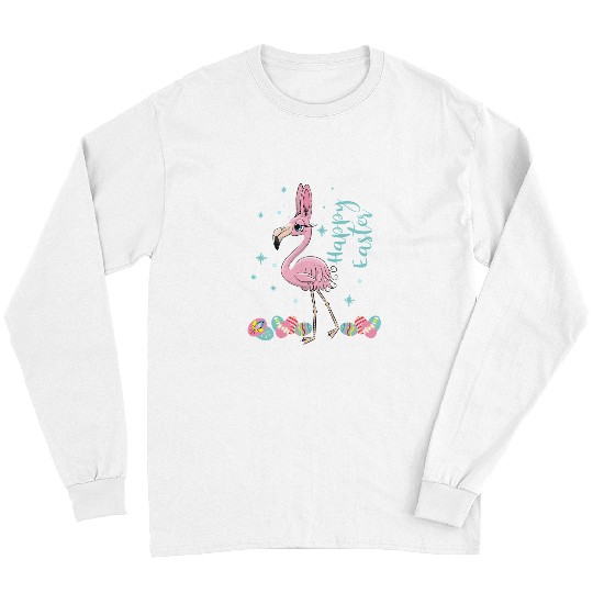 Pink Flamingo Easter Bunny Happy Easter Egg Hunting bird Flamingos Long Sleeves