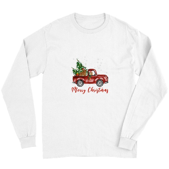Dog Cocker Spaniel Riding Red Truck Christmas Long Sleeves