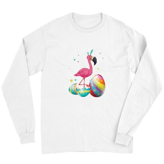Pink Flamingo Easter Egg Bunny Funny Easter Day wild bird Flamingos Long Sleeves