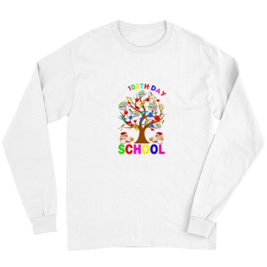 Happy 100th Days Of School Cute Books Tree Teacher Student Long Sleeves