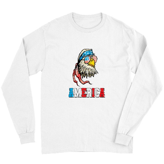 4th of July America USA Flag With Coolest Bald Eagle Glasses Long Sleeves