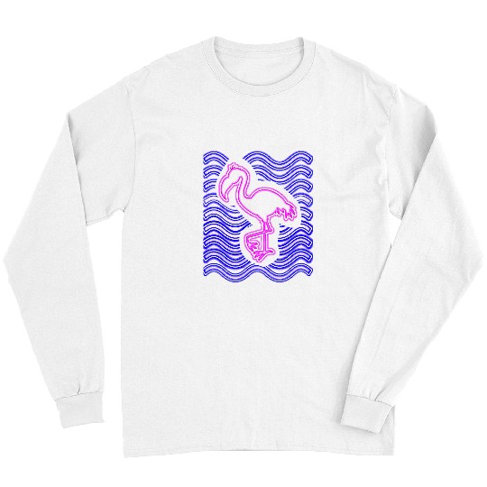 Pink Flamingo Neon Pink Flamingo 80s Glow Party Retro Gift Design Flamingos Long Sleeves