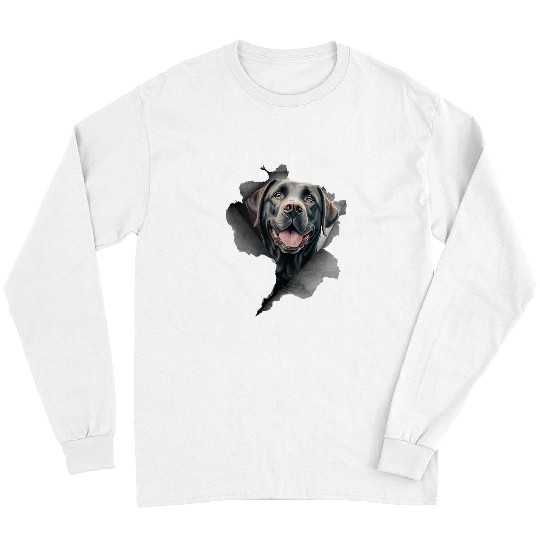 Labrador Lab Dog Peeking Funny Dog Mom Dad Ripped Effect Long Sleeves