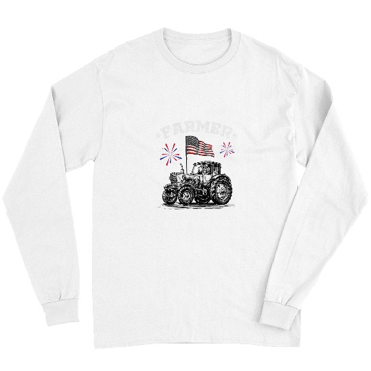 Tractor driving Farm Farming USA Flag Tractor American Farmer Long Sleeves
