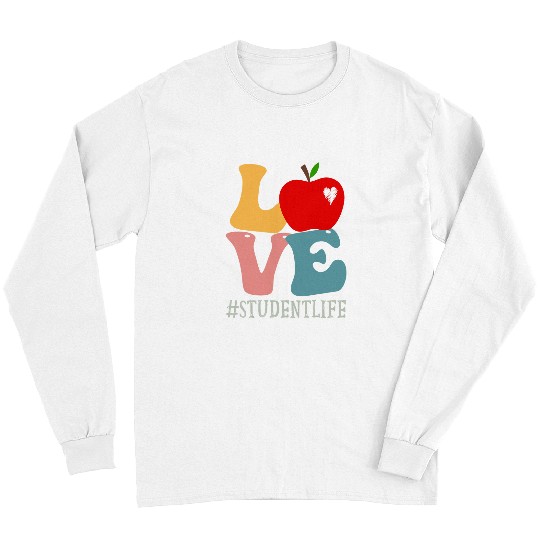 Student Love Apple Groovy Retro Cute Back To School Long Sleeves