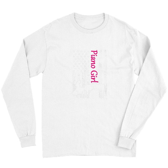 Piano Player America Flag Piano Student Girl Teen Pianist Long Sleeves