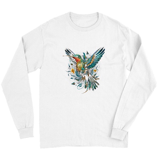 Floral Hummingbird Animal Graphic Tees for Men Women Long Sleeves