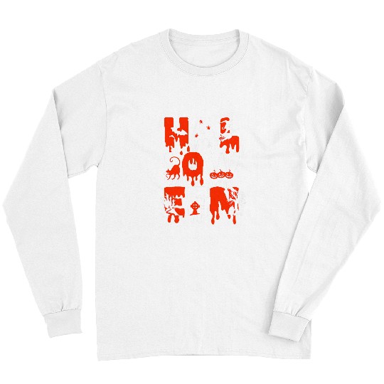 Halloween Witch Bat cat skull pumpkins tombstone cemetery Long Sleeves