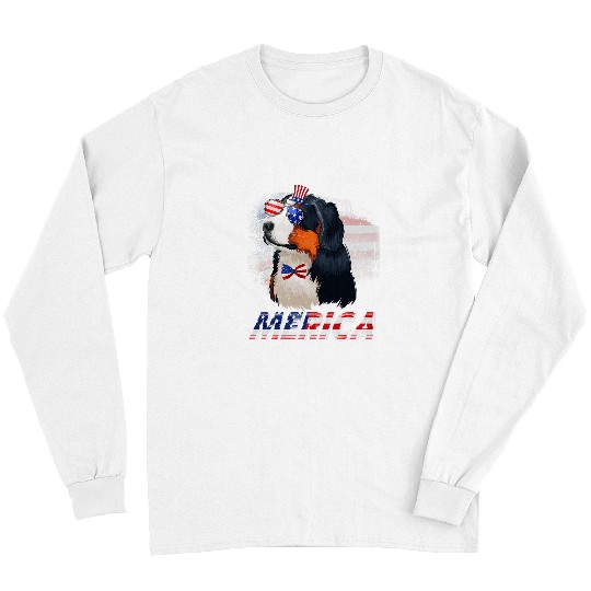 Merica Bernese Mountain American Flag Dog Lover July 4th USA Long Sleeves