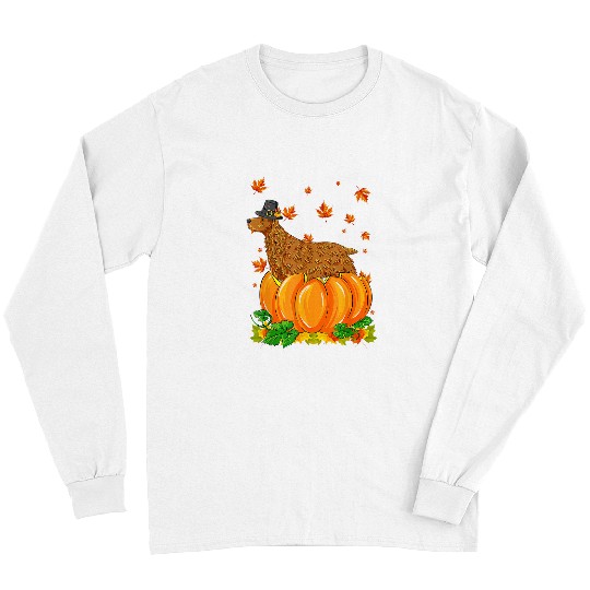 Dog Cocker Spaniel Happy Thanksgiving Dog Pumpkin Fall Autumn Long Sleeves