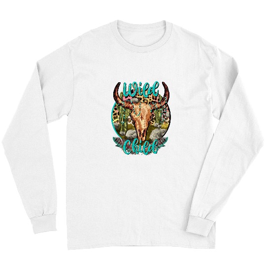 Skeletons Skulls Leopard Boho Bull Skull Cactus Wild Child Western Country Skull Long Sleeves