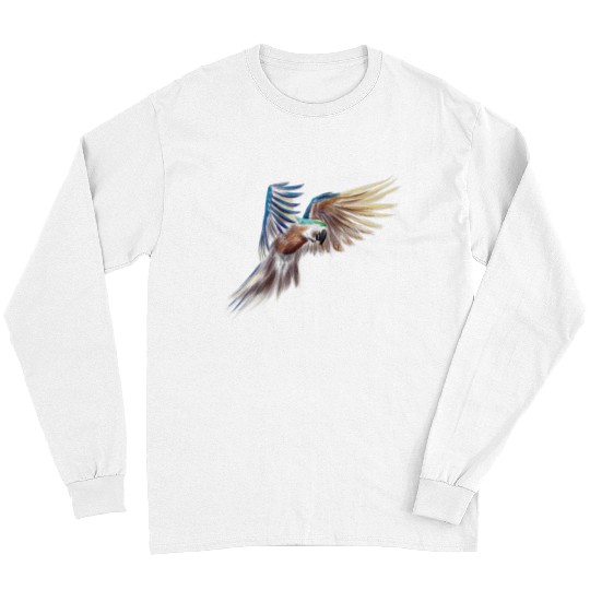 Blue Yellow Macaw Flight Hand Drawn Style Long Sleeves