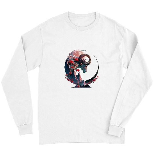 Goats Lover Mountains Art Abstract Goats Animals Flowers Long Sleeves