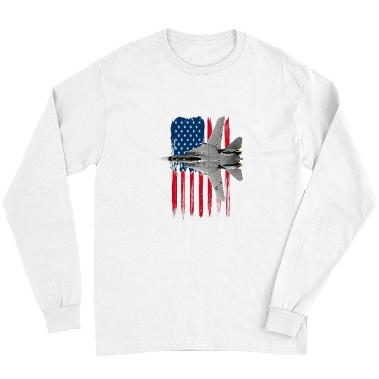 A Patriotic Navy F14 Tomcat and the American flag Long Sleeves