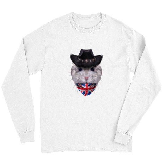 Grey Dwarf Hamster in Cowboy Hat and Union Jack Bandana Long Sleeves