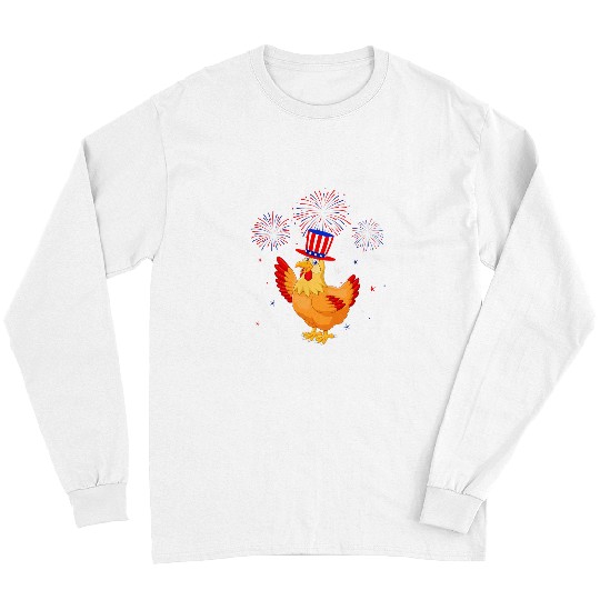 Chicken Graphic Red White Blue Fireworks Decor 4th Of July Long Sleeves