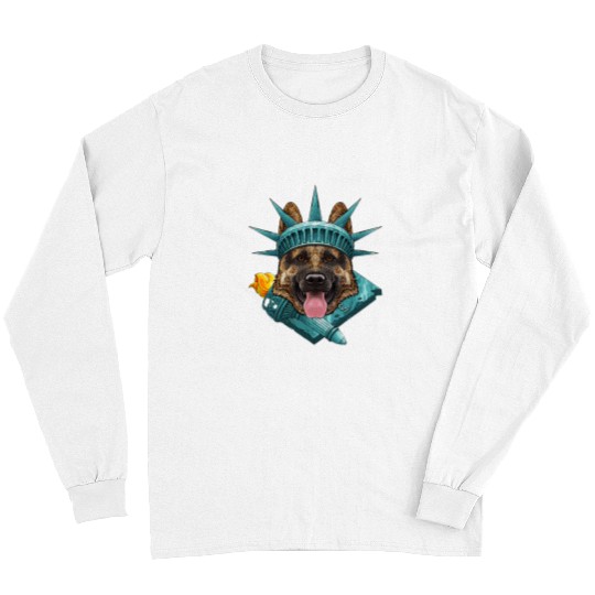 GSD Statue Of Liberty German Shepherd 4th Of July USA America German Shepherd Dog Dog Long Sleeves