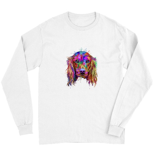 Dog Cocker Spaniel Face Puppy Colorful Pop Art Style Cool Long Sleeves