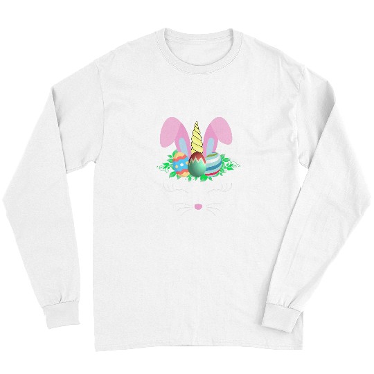 Egg Hunt Easter Day Funny Cute Unicorns Bunny Face Girl Gifts Long Sleeves