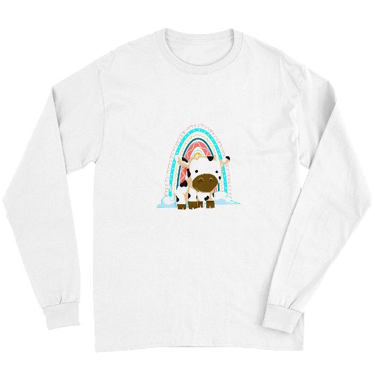 Cow Lover Baby Farm Animal Lover Farmer Cute Rainbow Cow Long Sleeves