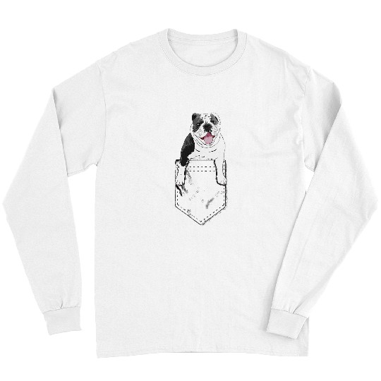 English Bulldog Pet Dog Sitting in Pocket English Bulldog Lover Long Sleeves