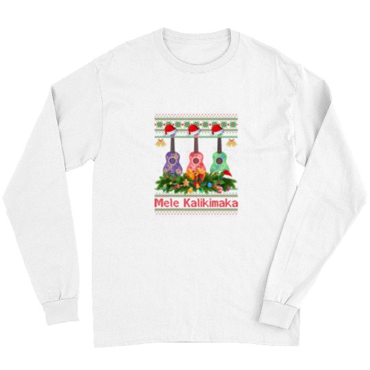 Funny Guitar Hawaiian xmass Ugly Mele Kalikimaka Ukulele Guitar Christmas Guitarist Long Sleeves