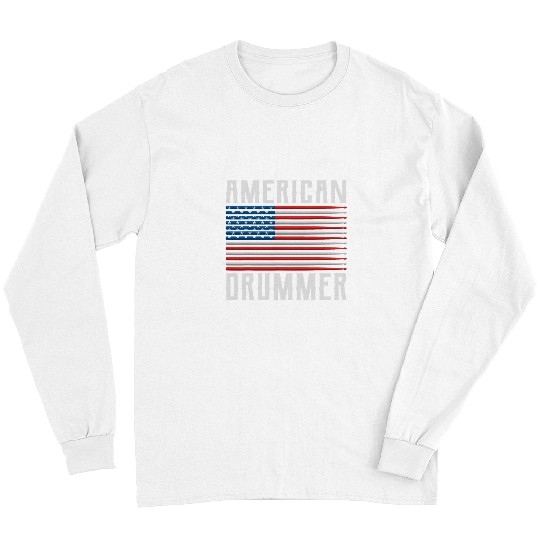 Funny Drummer American Flag Drumsticks Percussionist American Long Sleeves