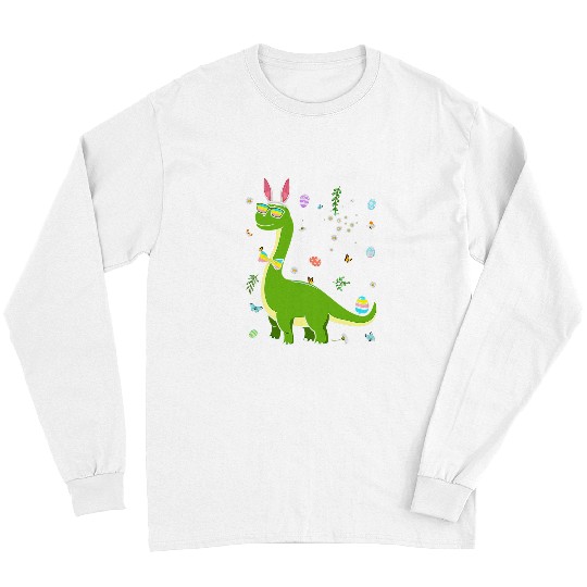 Brontosaurus Bunny Ears Egg Easter Day Dinosaur Dino 1 Long Sleeves